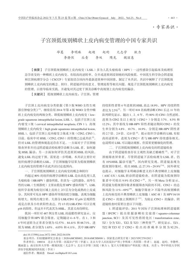 2022年子宫颈低级别鳞状上皮内病变管理的中国专家共识