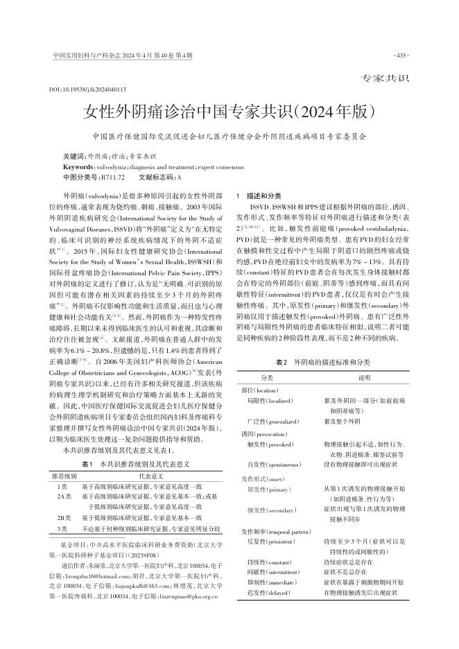 2024年女性外阴痛诊治中国专家共识