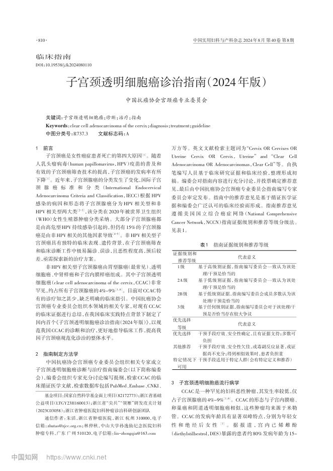 2024年子宫颈透明细胞癌诊治指南