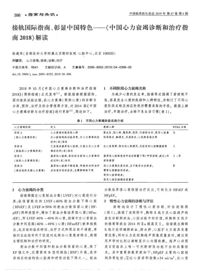 2019年接轨国际指南、彰显 中 国特色—《中国心力衰竭 诊断和治疗指南2018》 解读