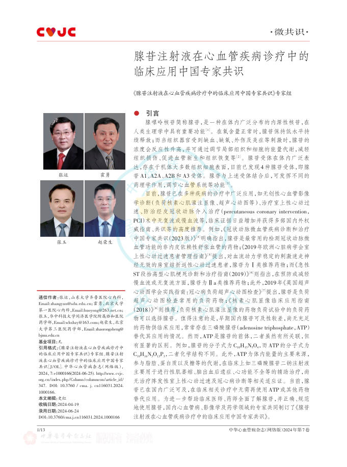 2024年腺苷注射液在心血管疾病诊疗中的临床应用中国专家共识