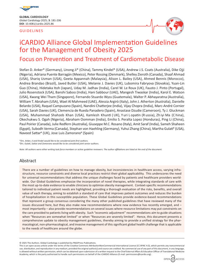 2025+iCARDIO联盟肥胖管理全球实施指南:聚焦心血管代谢疾病的预防与治疗