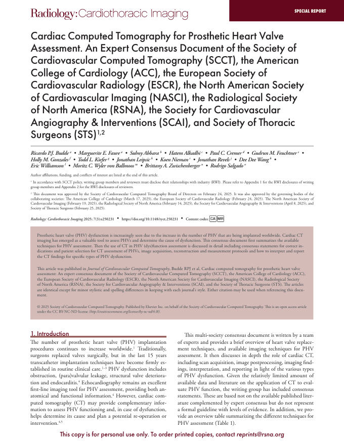 2025 SCCT/ACC/E SCR/NASCI/RSNA/ SCAI/ST S专家共 识:心脏 CT用于人工心脏瓣膜