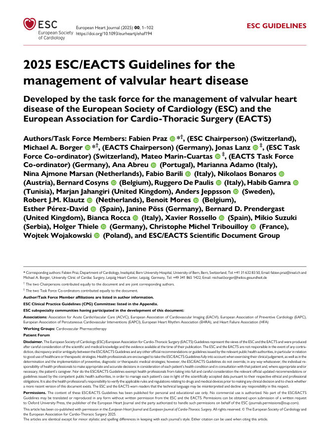 2025+ESC/EACTS指南:瓣膜性心脏病的管理