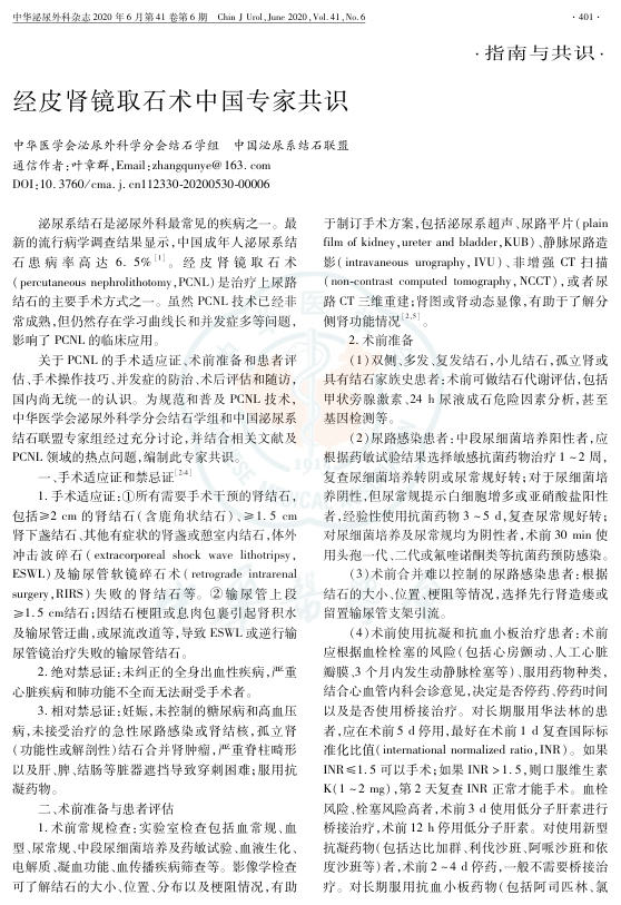 2020年经皮肾镜取石术中国专家共识