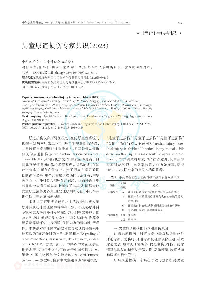 2024年男童尿道损伤专家共识