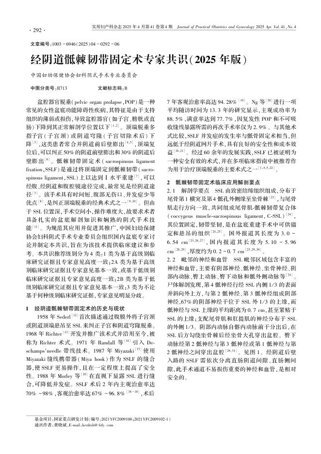 经阴道骶棘韧带固定术专家共识(2025年版)