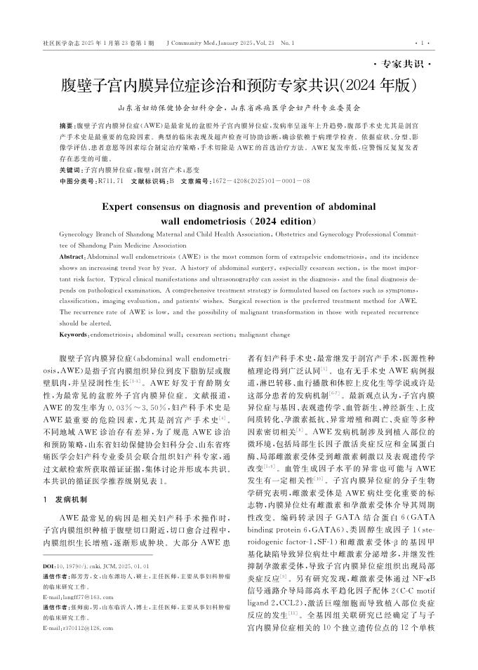 腹壁子宫内膜异位症诊治和预防专家共识(2024年版)